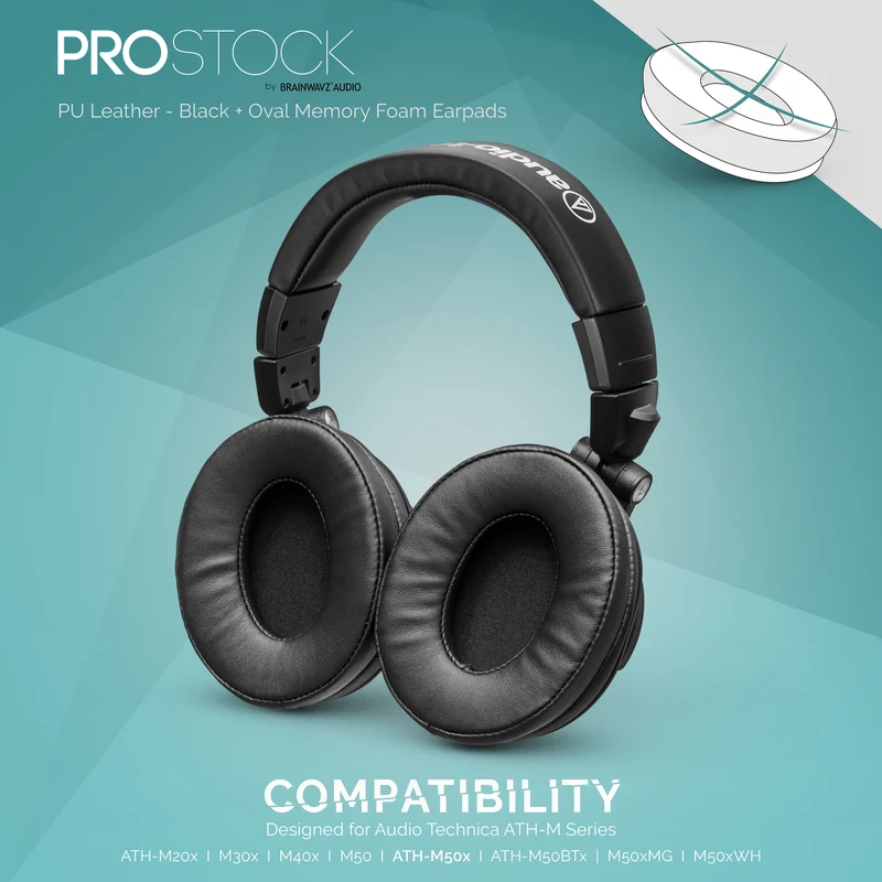 ProStock ATH M50X & M Series Coussinets de rechange - Forme personnalisée avec mousse à mémoire de forme - PU