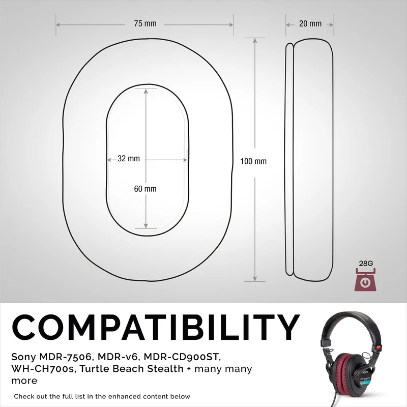 Coussinets de remplacement perforés SONY MDR-7506 Convient également aux écouteurs V6, CD900ST (PERF)
