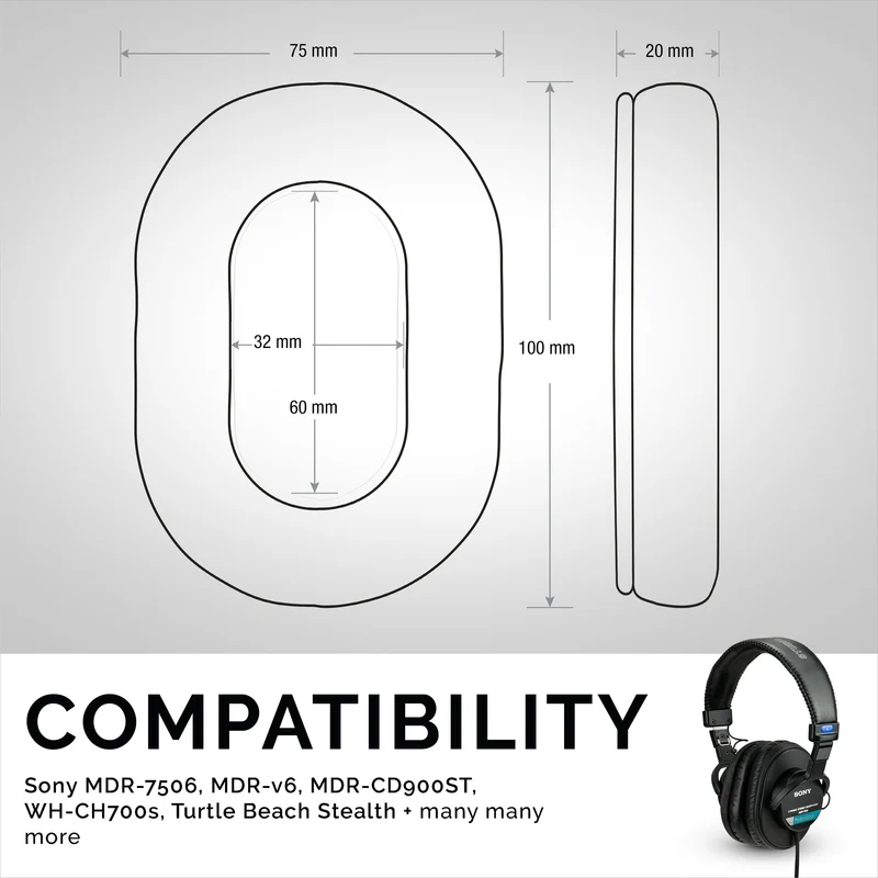 SONY MDR-7506 Coussinets d'oreille de rechange en cuir de mouton de qualité supérieure - Convient également aux écouteurs V6, CD900ST
