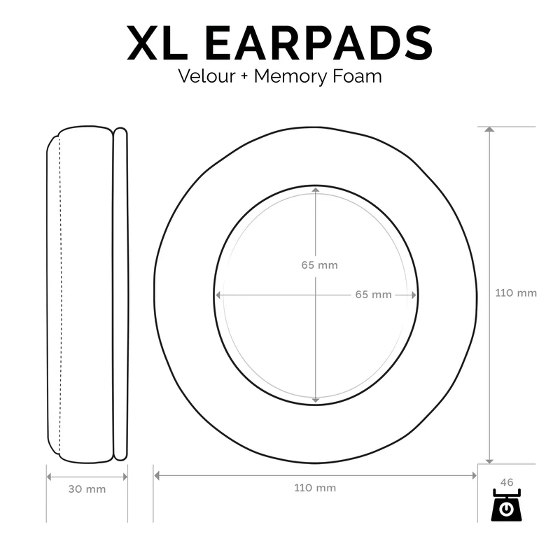 Oreillettes en mousse à mémoire de forme pour casque - Taille XL - Velours