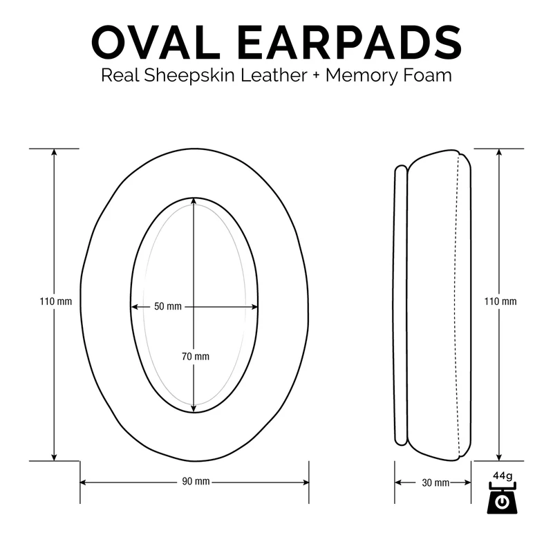 Oreillettes en mousse à mémoire de forme pour casque - Ovales - Cuir de mouton