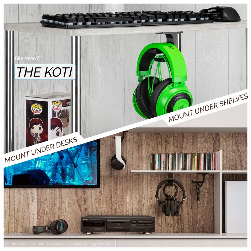 Koti - Support de suspension pour casque sous le bureau avec rangement pour câble