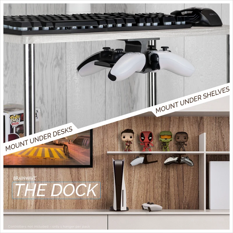 The Dock - Support de contrôleur de jeu double sous le bureau pour Xbox, PS5/PS4, support universel, sans gâchis et facile à installer