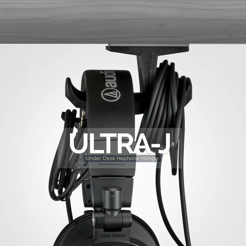 Ultra-J : Support de suspension pour casque sous le bureau avec crochet de câble