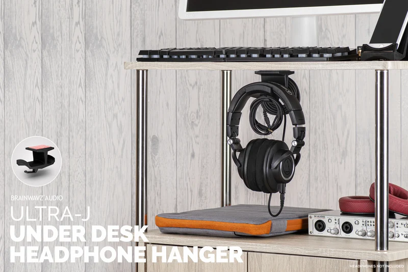 Ultra-J : Support de suspension pour casque sous le bureau avec crochet de câble