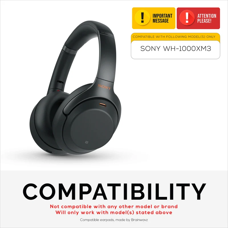 Sony WH-1000XM3 Oreillettes de rechange – Coussinets en cuir PU souple et mousse à mémoire de forme pour plus de confort, installation facile et rapide