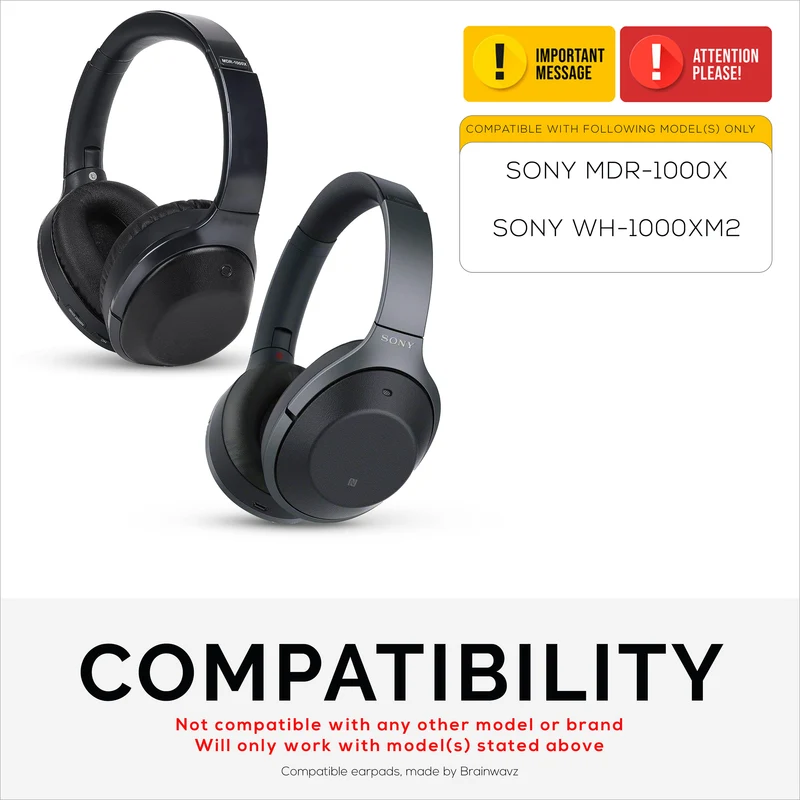 Coussinets de rechange Sony WH-1000XM2 et MDR-1000X – Coussinets en cuir PU souple et mousse à mémoire de forme pour plus de confort, installation facile et rapide