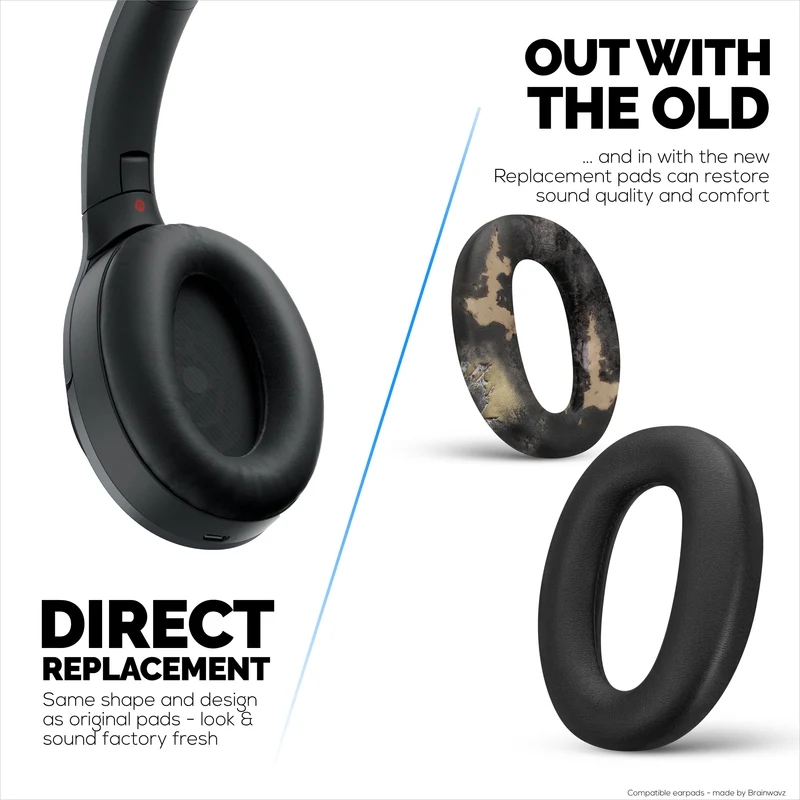 Coussinets de rechange Sony WH-1000XM2 et MDR-1000X – Coussinets en cuir PU souple et mousse à mémoire de forme pour plus de confort, installation facile et rapide