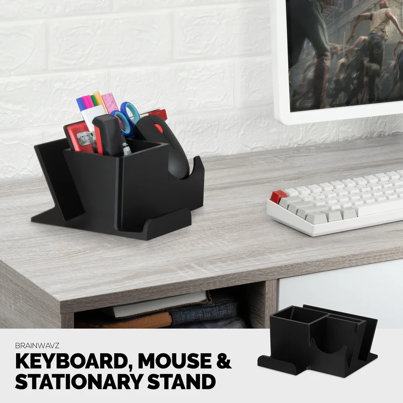 Support pour clavier, souris et téléphone de bureau avec rangement stationnaire, adapté aux petits ou grands claviers, tablettes, souris de jeu et de bureau