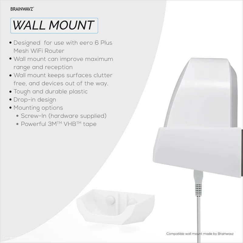 Support mural sans vis pour routeur Wifi maillé EERO 6 Plus (FONCTIONNE UNIQUEMENT AVEC 6 PLUS), adhésif VHB puissant, facile à installer, réduit les interférences et augmente la portée, montage à coller et à visser