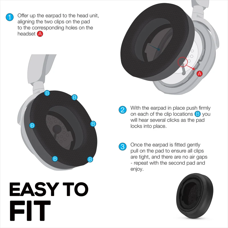 Casque sans fil Steelseries Arctis Nova Pro, coussinets Omni et Elite : gel hybride et mousse à mémoire de forme pour une épaisseur, une durabilité et une isolation sonore accrues
