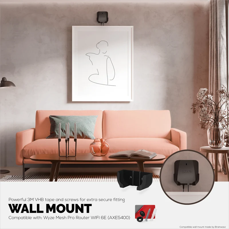 Support mural compatible avec Wyze PRO (AXE5400) routeur maillé Wi-Fi 6E tri-bande, support de support facile à installer, réduit les interférences et l'encombrement