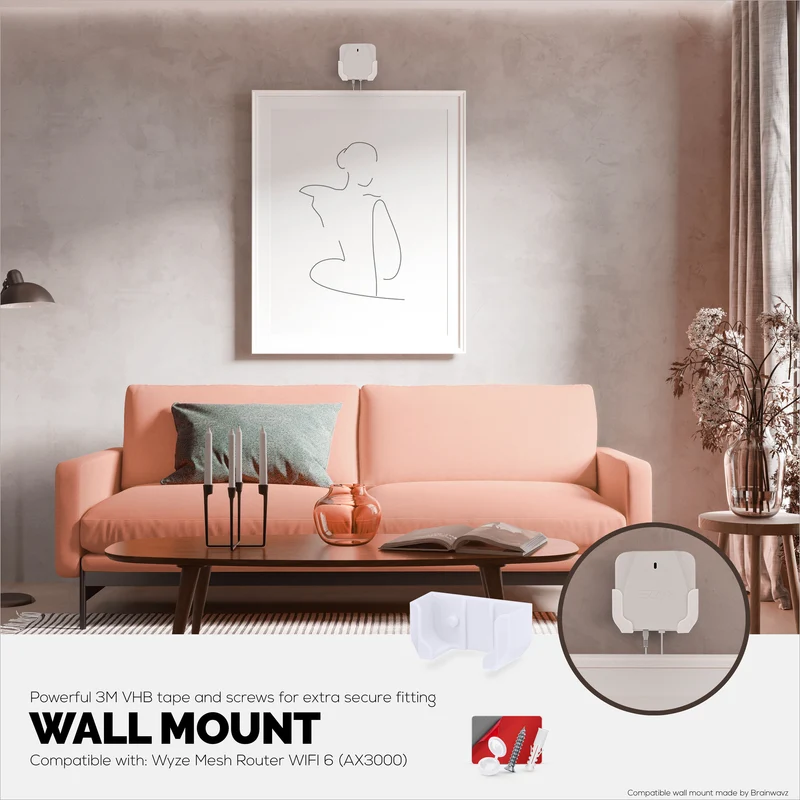 Support mural sans vis pour routeur maillé Wyze WiFi 6 AX3000, adhésif VHB puissant, facile à installer, réduit les interférences et augmente la portée, montage à coller et à visser