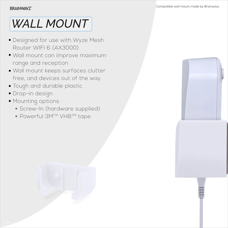 Support mural sans vis pour routeur maillé Wyze WiFi 6 AX3000, adhésif VHB puissant, facile à installer, réduit les interférences et augmente la portée, montage à coller et à visser