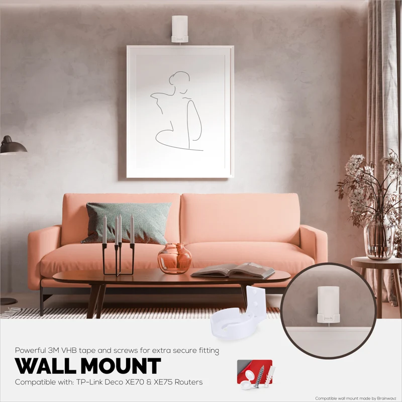 Support mural sans vis pour TP-Link Deco X68, XE70, XE75, XE75 PRO, AXE5300 et AXE5400, facile à installer, sans salissures, réduit les interférences et augmente la portée, support adhésif, blanc par Brainwavz