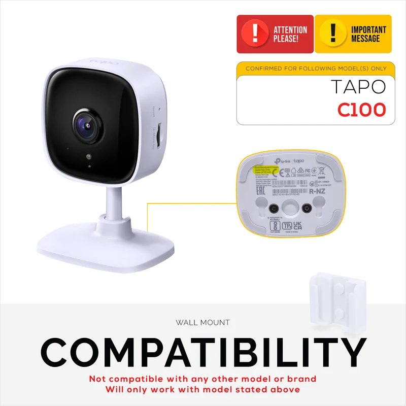 Paquet de 2 supports muraux adhésifs pour caméra C100 TP-Link Tapo, support facile à installer, sans gâchis, réduit les angles morts et visualisation améliorée, installation à coller et à visser