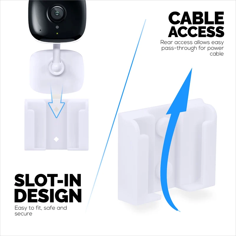 Paquet de 2 supports muraux adhésifs pour caméra C100 TP-Link Tapo, support facile à installer, sans gâchis, réduit les angles morts et visualisation améliorée, installation à coller et à visser