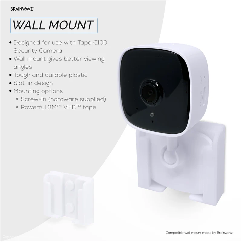 Paquet de 2 supports muraux adhésifs pour caméra C100 TP-Link Tapo, support facile à installer, sans gâchis, réduit les angles morts et visualisation améliorée, installation à coller et à visser
