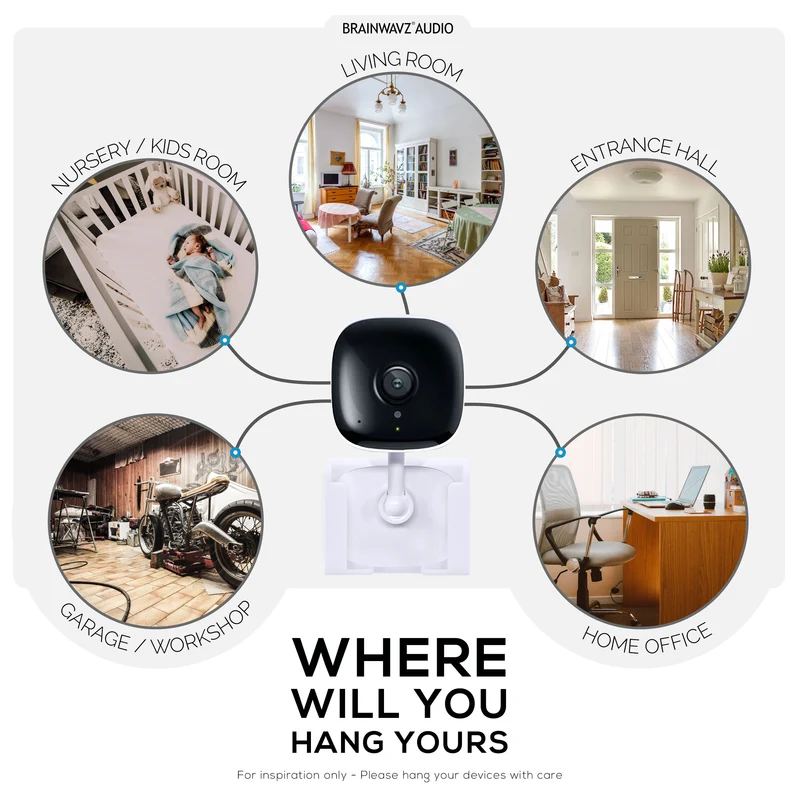 Paquet de 2 supports muraux adhésifs pour caméra C100 TP-Link Tapo, support facile à installer, sans gâchis, réduit les angles morts et visualisation améliorée, installation à coller et à visser
