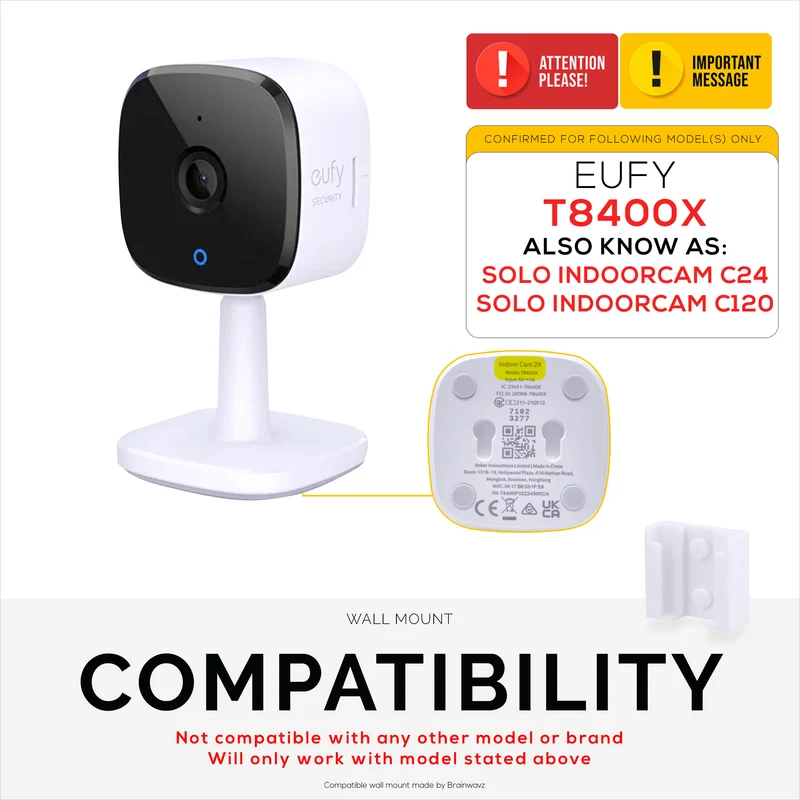 Paquet de 2 supports muraux adhésifs pour caméra de sécurité Eufy Solo C24 / C120 (T8400X), à coller et à visser