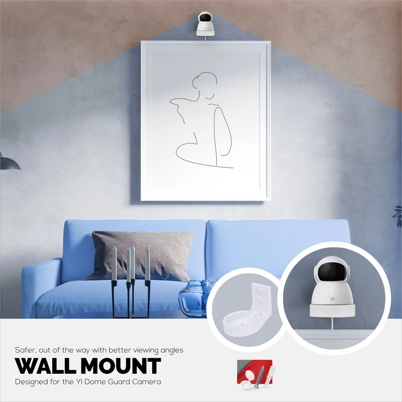 Support mural pour caméra intérieure YI Dome Guard Pet & Baby, support de support adhésif facile à installer, réduit les angles morts et l'encombrement