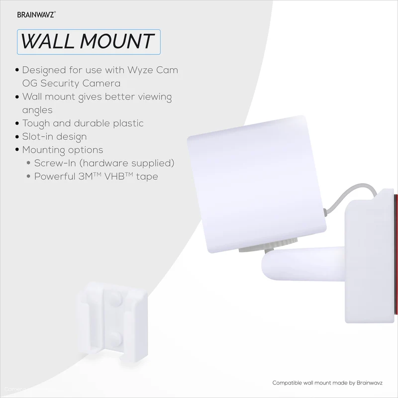 Support mural pour caméra Wi-Fi WYZE Cam OG intérieure/extérieure 1080p, support de support de caméra de sécurité, réduit les angles morts et l'encombrement