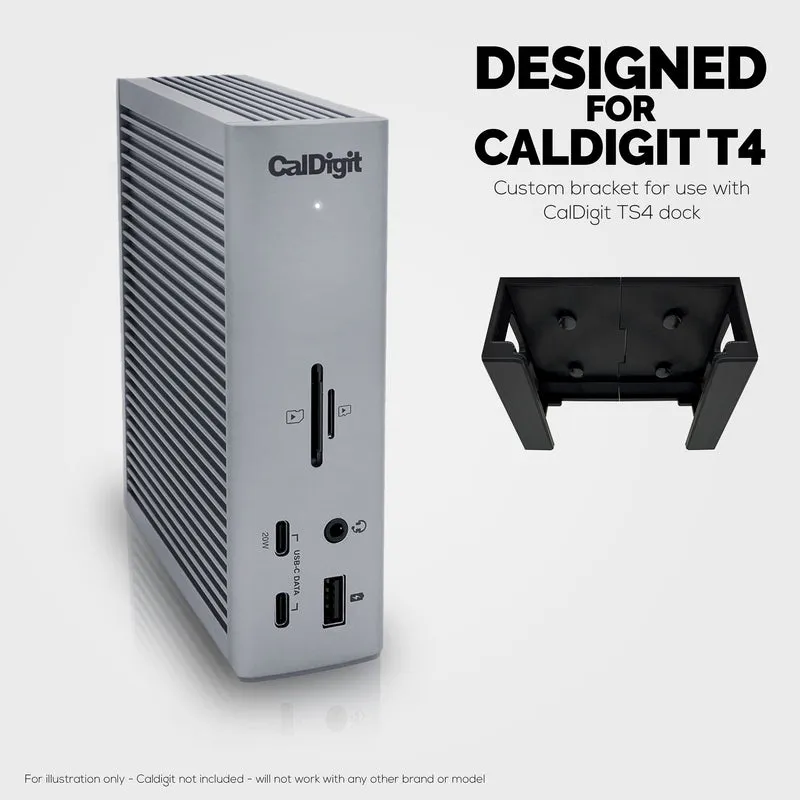 Support de montage sous le bureau compatible avec Caldigit TS4 Thunderbolt Station 4 - Station d'accueil peu encombrante, facile à installer, adhésive et à visser, réduit l'encombrement, libère de l'espace sur le bureau