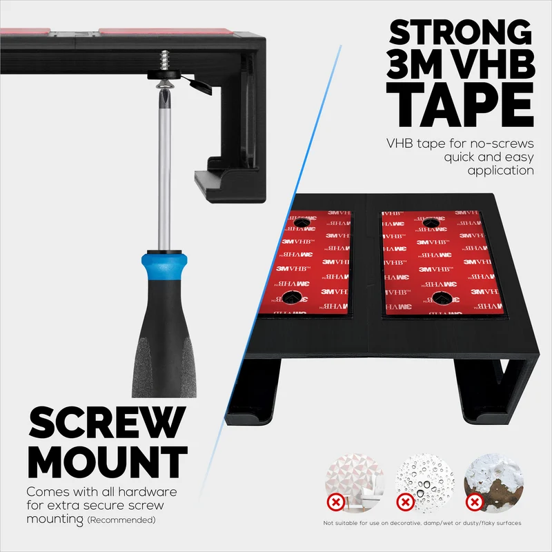 Support de montage sous le bureau compatible avec Caldigit TS4 Thunderbolt Station 4 - Station d'accueil peu encombrante, facile à installer, adhésive et à visser, réduit l'encombrement, libère de l'espace sur le bureau