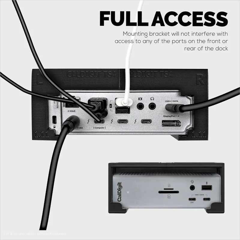 Support de montage sous le bureau compatible avec Caldigit TS4 Thunderbolt Station 4 - Station d'accueil peu encombrante, facile à installer, adhésive et à visser, réduit l'encombrement, libère de l'espace sur le bureau