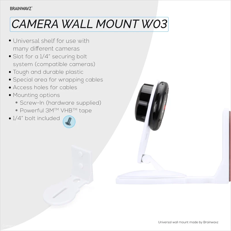 Étagère murale adhésive pour moniteur bébé et caméra de sécurité pour Eufy, Wyze, Nanit, Infant Optics, Wansview, Blink, TP Link, Kasa, Ring & More W03