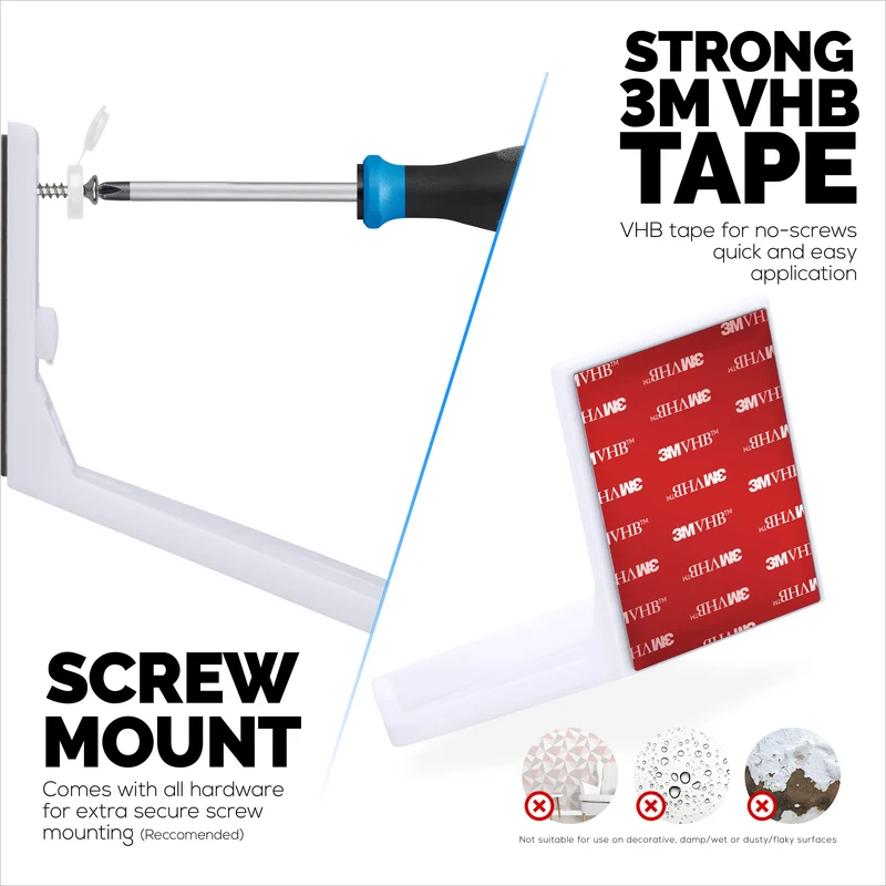 Support mural inclinable pour babyphone et caméra de sécurité compatible avec Eufy, Wyze, Wansview, Blink, TP Link, Ring et autres - Fixation adhésive et à visser, support facile à installer (W07)