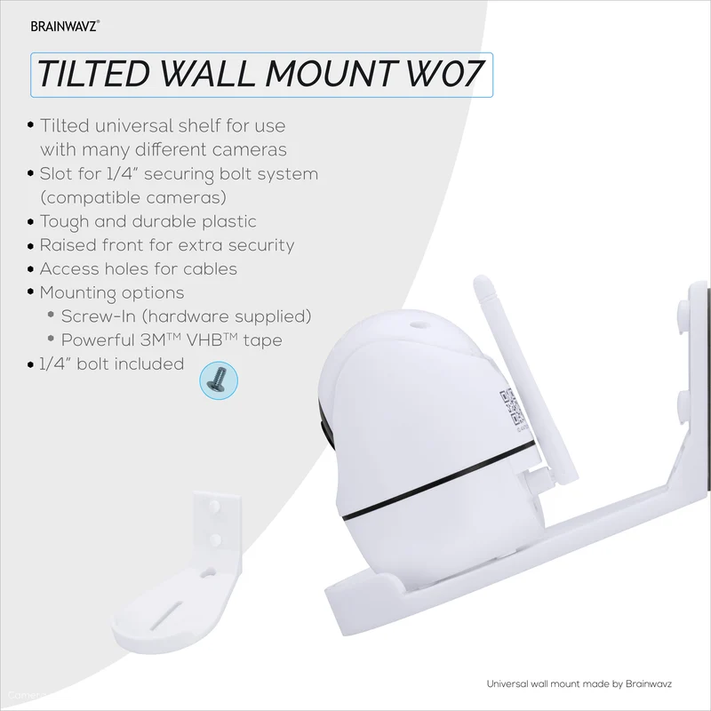 Support mural inclinable pour babyphone et caméra de sécurité compatible avec Eufy, Wyze, Wansview, Blink, TP Link, Ring et autres - Fixation adhésive et à visser, support facile à installer (W07)