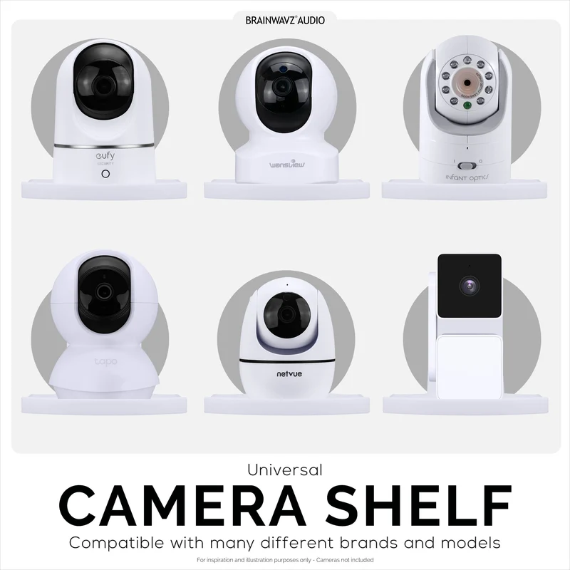 Support mural carré pour babyphone et caméra de sécurité compatible avec Eufy, Wyze, Wansview, Blink, TP Link, Ring et autres - Fixation adhésive et à visser, support facile à installer (W05)