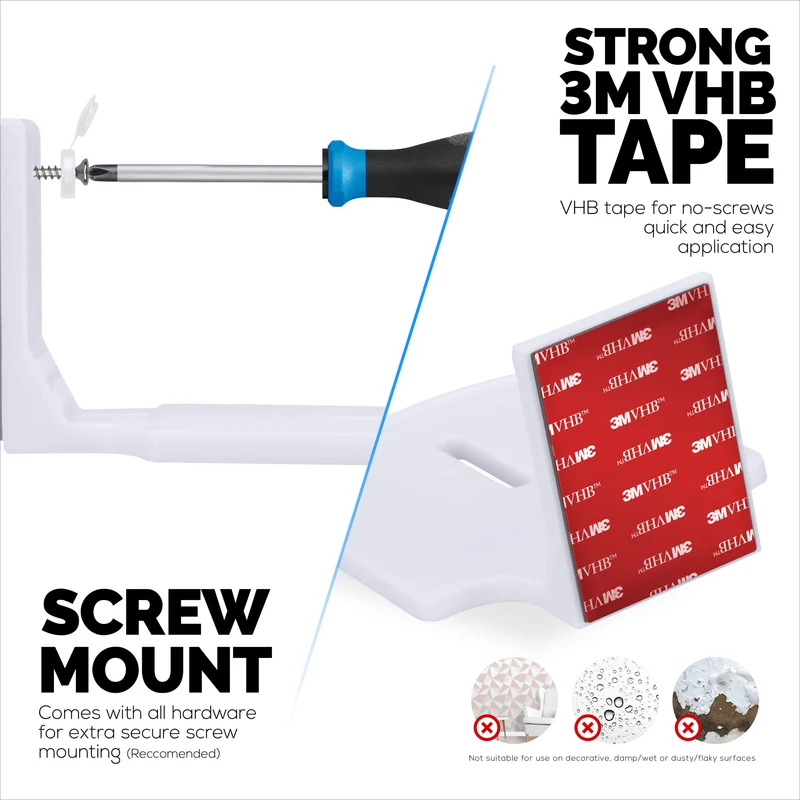 Support mural carré pour babyphone et caméra de sécurité compatible avec Eufy, Wyze, Wansview, Blink, TP Link, Ring et autres - Fixation adhésive et à visser, support facile à installer (W05)