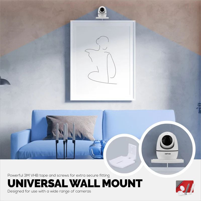 Support mural carré pour babyphone et caméra de sécurité compatible avec Eufy, Wyze, Wansview, Blink, TP Link, Ring et autres - Fixation adhésive et à visser, support facile à installer (W05)