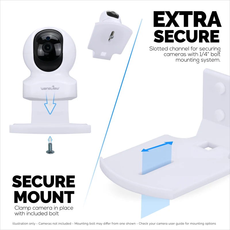 Support mural carré pour babyphone et caméra de sécurité compatible avec Eufy, Wyze, Wansview, Blink, TP Link, Ring et autres - Fixation adhésive et à visser, support facile à installer (W05)