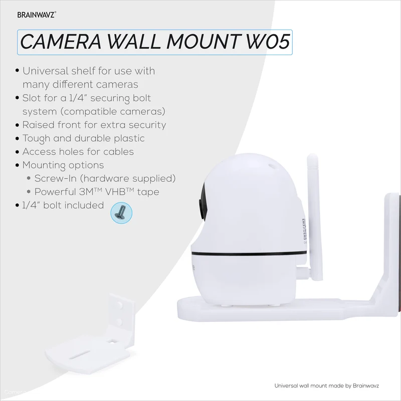 Support mural carré pour babyphone et caméra de sécurité compatible avec Eufy, Wyze, Wansview, Blink, TP Link, Ring et autres - Fixation adhésive et à visser, support facile à installer (W05)