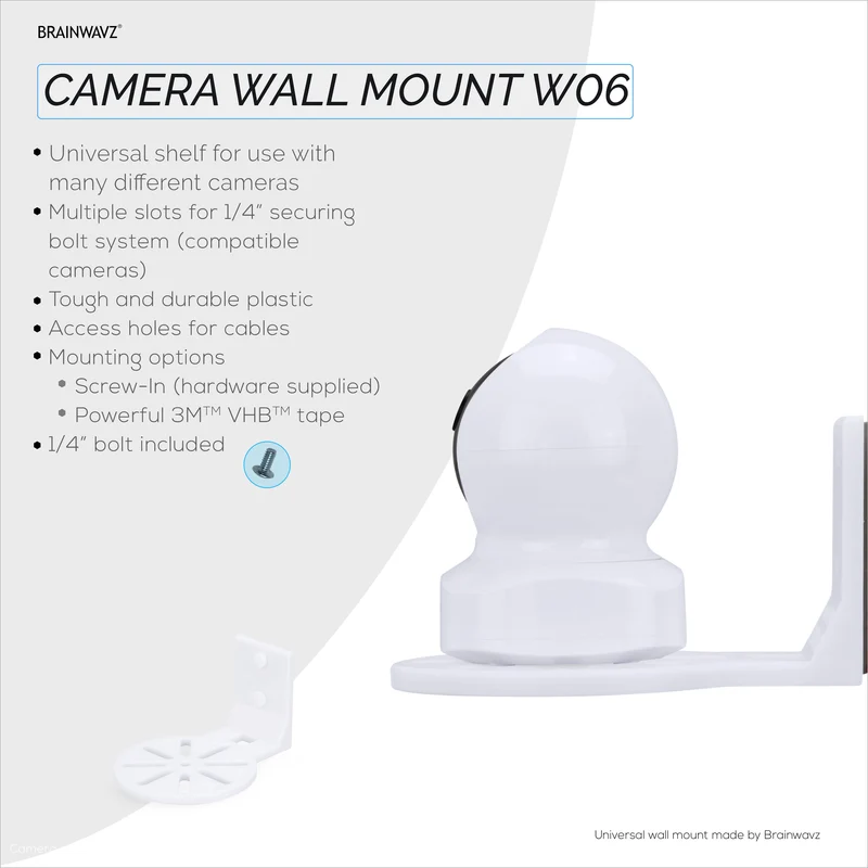 Support mural adhésif pour babyphone et caméra de sécurité, compatible avec Eufy, Wyze, Nanit, Infant Optics, Blink, TP Link, Kasa, Ring et autres, support de sécurité facile à installer (W06)