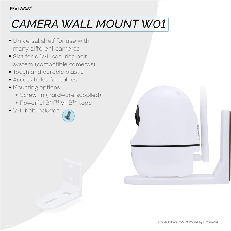 Support mural adhésif pour caméra de surveillance bébé, compatible avec Eufy, Wyze, Nanit, Infant Optics, Wansview, Blink, TP Link, Kasa, Ring et autres, support de sécurité facile à installer (W01)