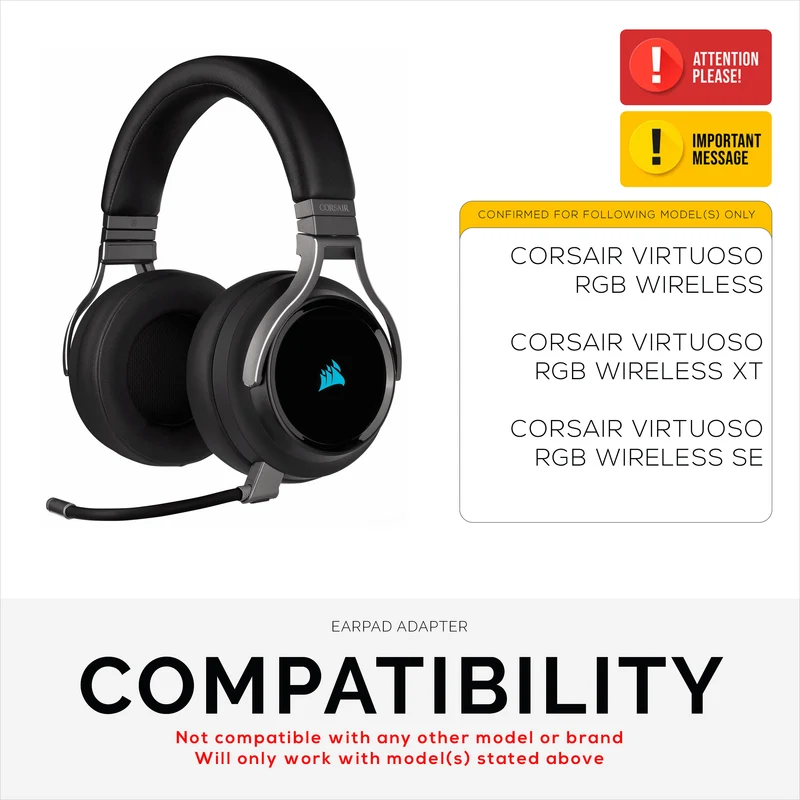 Anneau adaptateur d'écouteur pour casque de jeu sans fil Corsair Virtuoso RGB - À utiliser avec les coussinets d'oreille ronds de remplacement Brainwavz de 100 mm