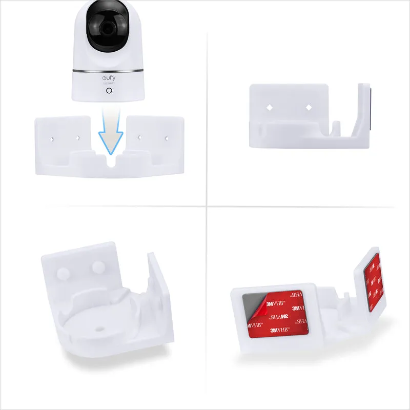 Support mural d'angle pour caméra de sécurité Eufy E220 / S220 (T8410X), adhésif 3M VHB, réduit les angles morts et l'encombrement, fixation adhésive et par vis - Installation facile (blanc)