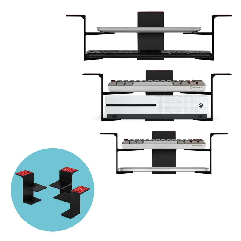 Support de bureau double pour ordinateurs portables et appareils jusqu'à 3 cm d'épaisseur comme les routeurs Boîte de câble Petits ordinateurs Macbook Surface Clavier Modems Commutateur réseau et plus