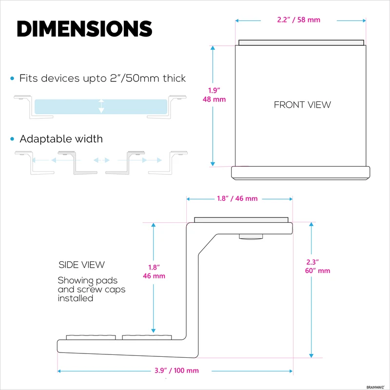 Support adhésif sous le bureau pour ordinateur portable, jusqu'à 1.9"/48 mm d'épaisseur, pour ordinateurs portables Macbook Routeurs Surface iPads Tablettes et plus