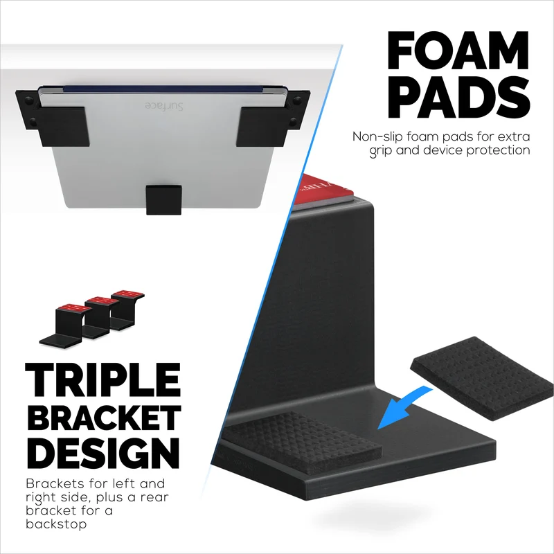 Support adhésif sous le bureau pour ordinateur portable, jusqu'à 1.9"/48 mm d'épaisseur, pour ordinateurs portables Macbook Routeurs Surface iPads Tablettes et plus