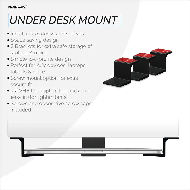 Support adhésif sous le bureau pour ordinateur portable, jusqu'à 1.9"/48 mm d'épaisseur, pour ordinateurs portables Macbook Routeurs Surface iPads Tablettes et plus