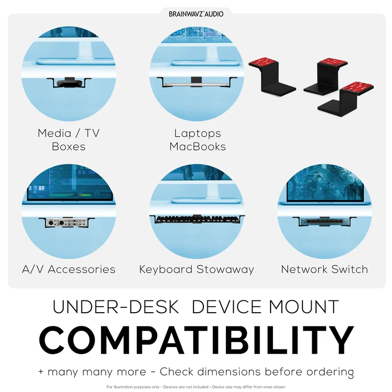 Support adhésif sous le bureau pour ordinateur portable, jusqu'à 1.9"/48 mm d'épaisseur, pour ordinateurs portables Macbook Routeurs Surface iPads Tablettes et plus
