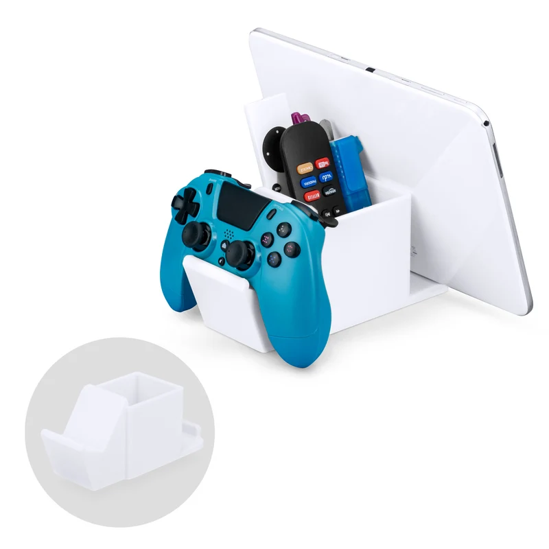 Organiseur de bureau avec support pour manette de jeu, support de tablette pour iPad/iPhone, télécommande TV et stockage de stylet, réduit l'encombrement du bureau, ayez tous vos articles de table d'appoint dans un seul espace.
