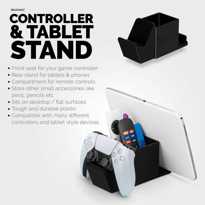 Organiseur de bureau avec support pour manette de jeu, support de tablette pour iPad/iPhone, télécommande TV et stockage de stylet, réduit l'encombrement du bureau, ayez tous vos articles de table d'appoint dans un seul espace.