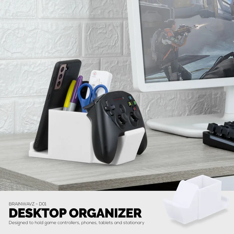 Organiseur de bureau avec support pour manette de jeu, support de tablette pour iPad/iPhone, télécommande TV et stockage de stylet, réduit l'encombrement du bureau, ayez tous vos articles de table d'appoint dans un seul espace.