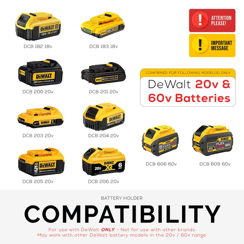 Support de batterie de bureau pour batteries sans fil Dewalt 20 V/60 V avec compartiment de rangement pour outils et stylos, compatible avec les batteries DCB200 DCB203 DCB205 DCB206 DCB606 DCB 609